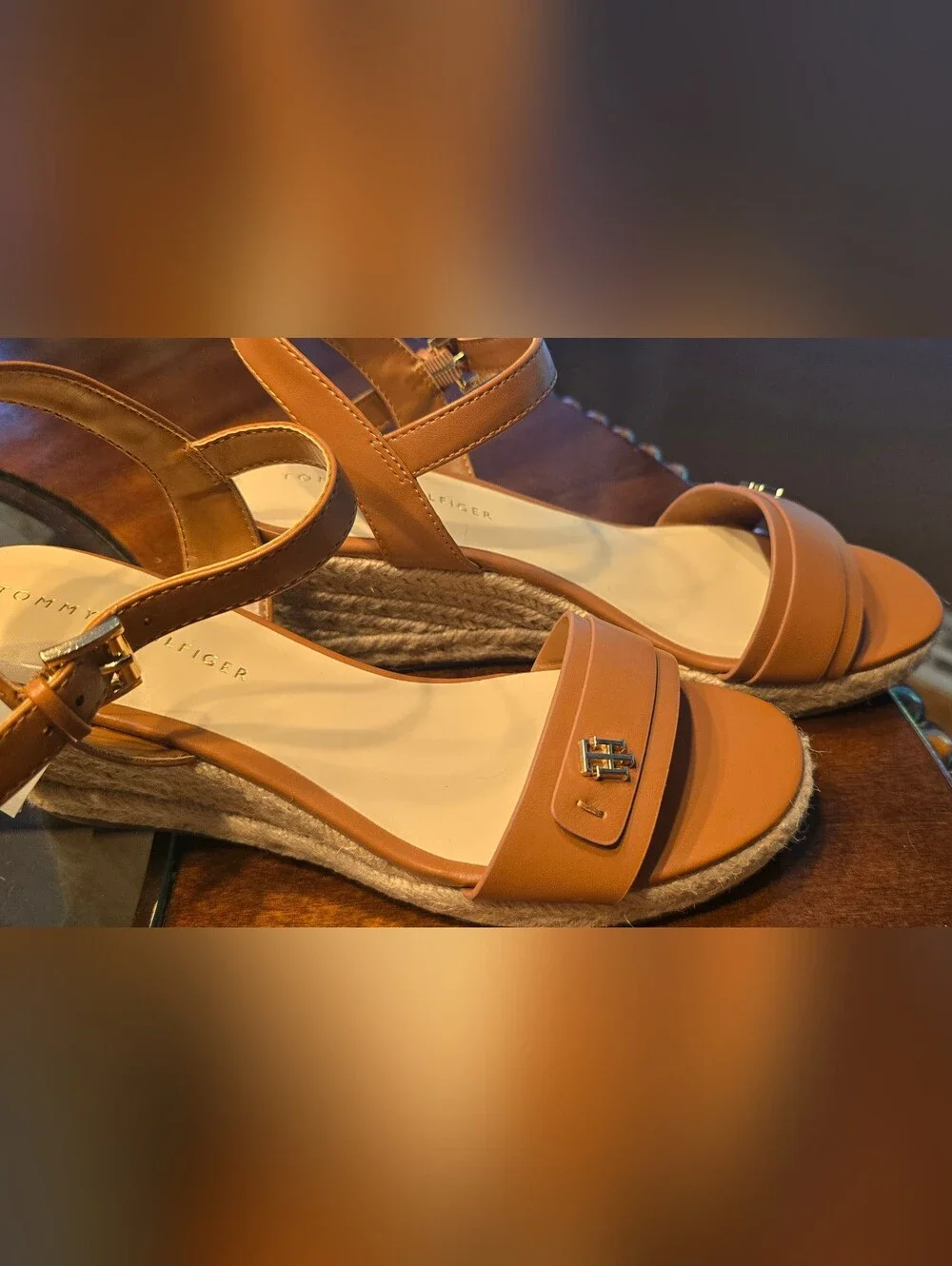Tommy Hilfiger NWT Tan Espadrille Wedge Sandals, Sz. 8
